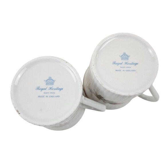 Set Of 2 Regal Heritage Bone China Mugs Pink Rose Floral Design Gold Trim - Picture 6 of 11